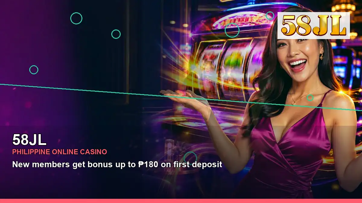 58JL play phone mobile casino games featuring an adult Filipina casino host with a right-framed composition